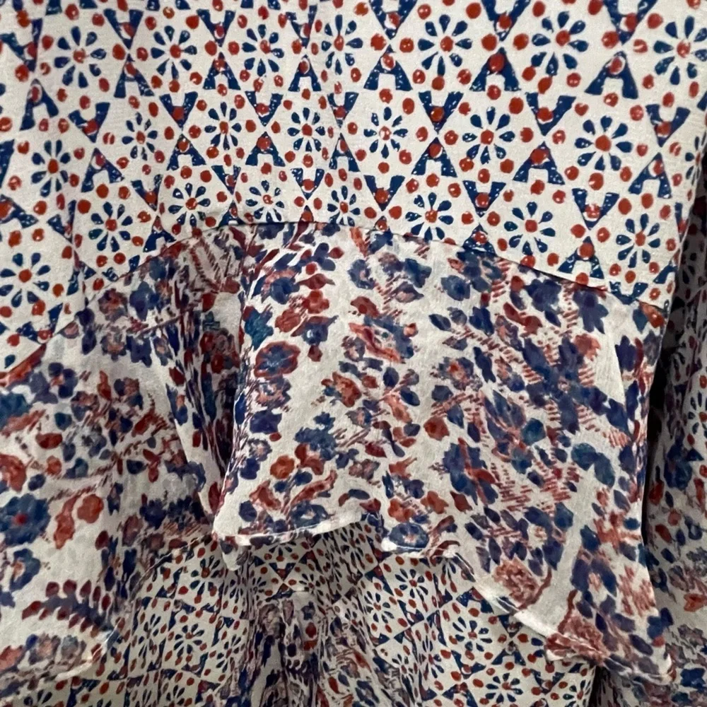 Rebecca Taylor Skirt Size 6 Multicolor Pure Silk  Back Zip Handkerchef Hem Flute - Picture 3 of 8